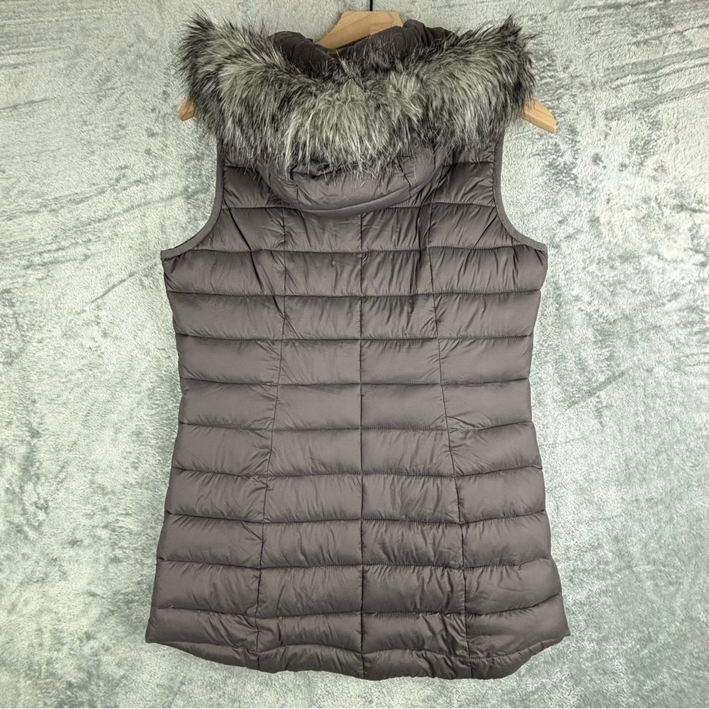 Columbia Puffer Vest Women Small Gray‎ Omni-Heat Detachable Faux Fur Hood